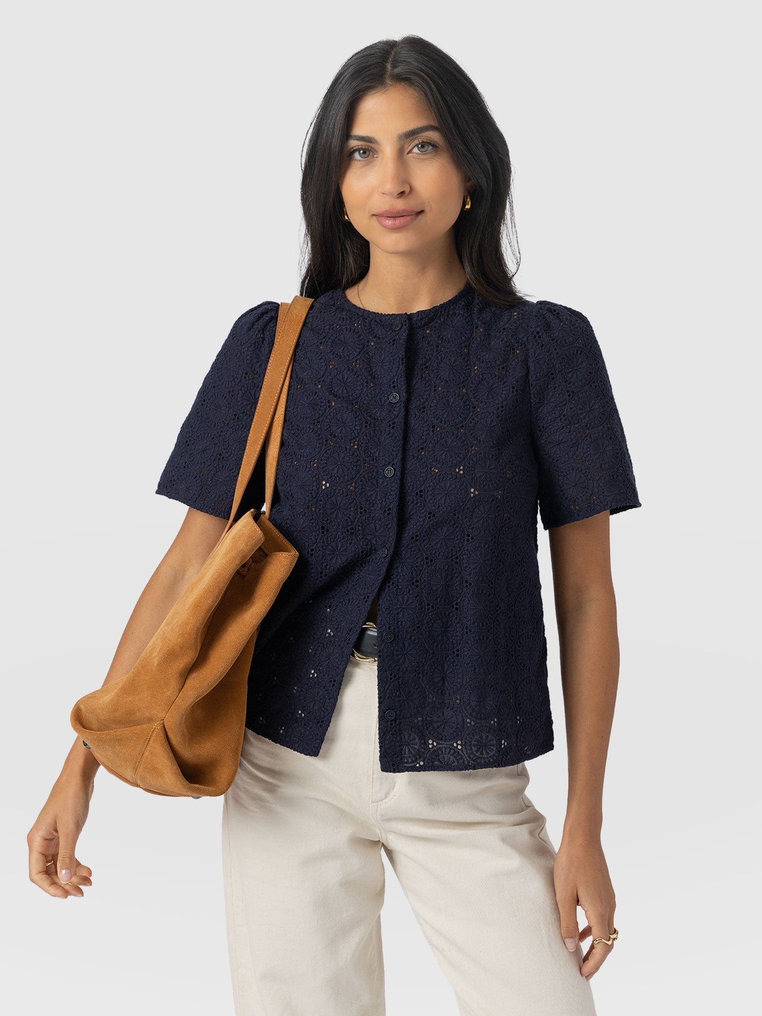 Tabitha Short Sleeve Blouse - Navy - Women's Blouses | Saint + Sofia® USA